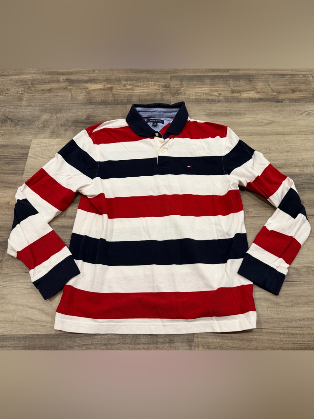Tommy Hilfiger Long Sleeve Rugby Polo Shirt | Red White Blue Stripe